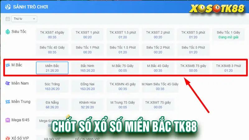 Chốt số xổ số miền bắc tk88