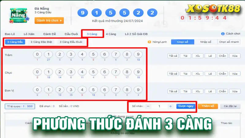 Phương thức đánh 3 càng xổ số miền trung