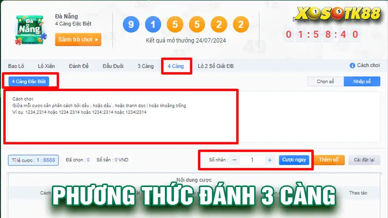 Phương thức đánh 4 càng xổ số miền trung